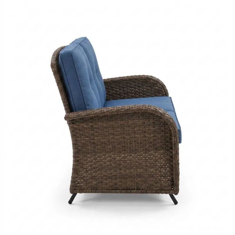 Sillón de Ratán Sintético con Cojines Azul-Sylverando
