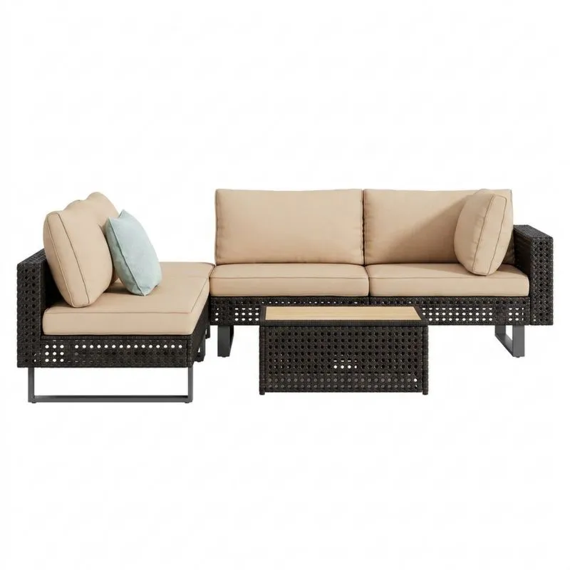 Conjunto de Muebles de Exterior de Ratán Sintético Negro y Beige-Sylverando