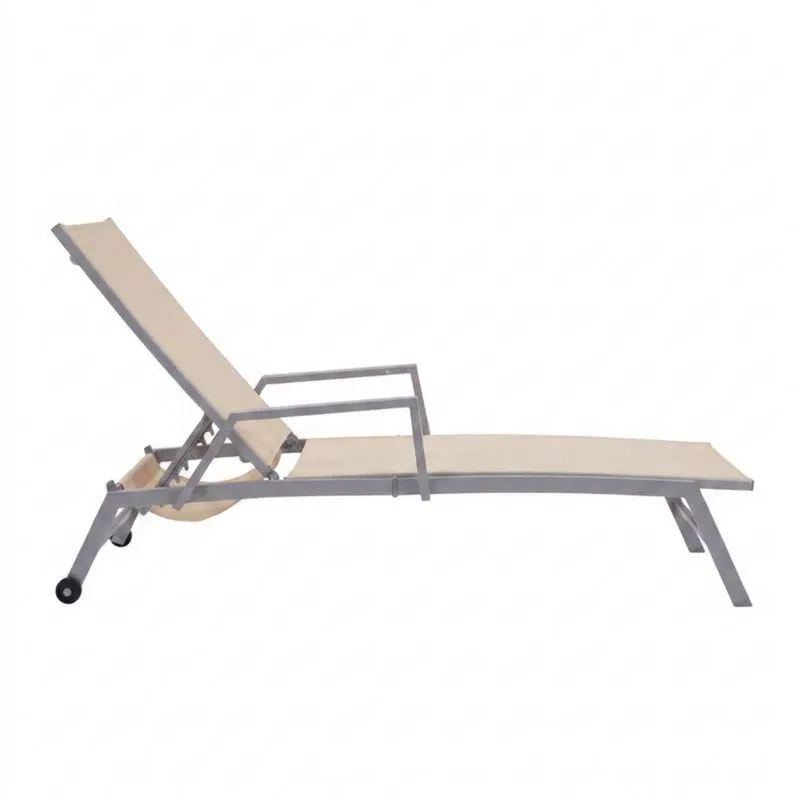 Tumbona de aluminio para exteriores con tejido Textilene beige-Sylverando