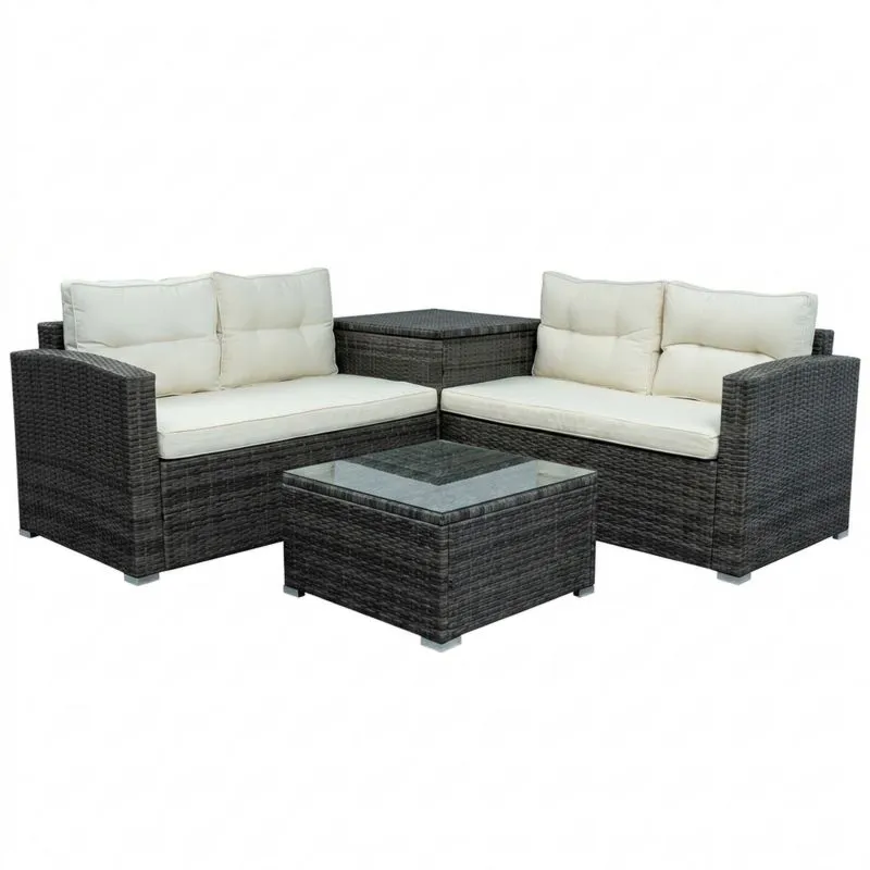 Conjunto de Jardín de Ratán con Mesa de Vidrio Templado-Sylverando