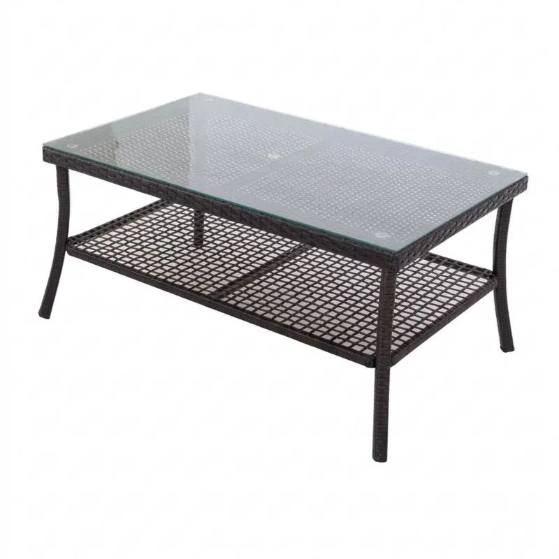 Mesa de Centro de Vidrio y Ratán Sintético 100x50x45 cm-Sylverando