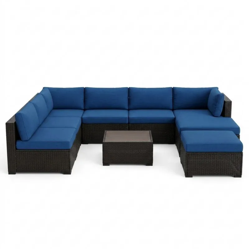 Set de Sofás de Jardín en Ratán con Cojines Azules 7 Piezas-Sylverando