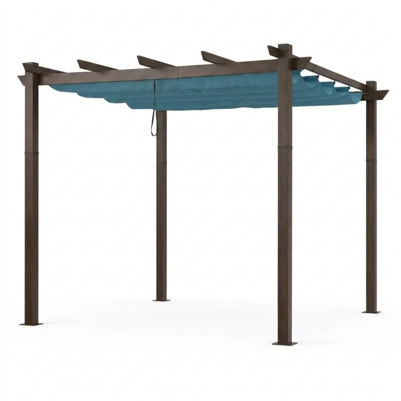 Pérgola de Acero con Cubierta de Lona Azul-Sylverando