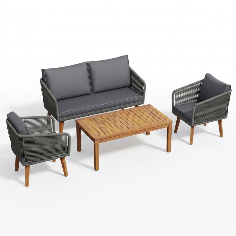 Conjunto de Muebles de Jardín 4 Piezas de Aluminio, Poliéster y Madera-Sylverando