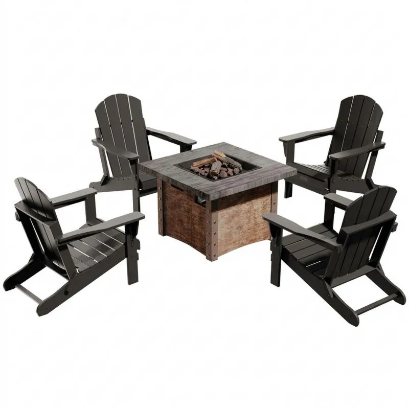 Conjunto de silla Adirondack de roble negro y brasero de acero galvanizado-Sylverando