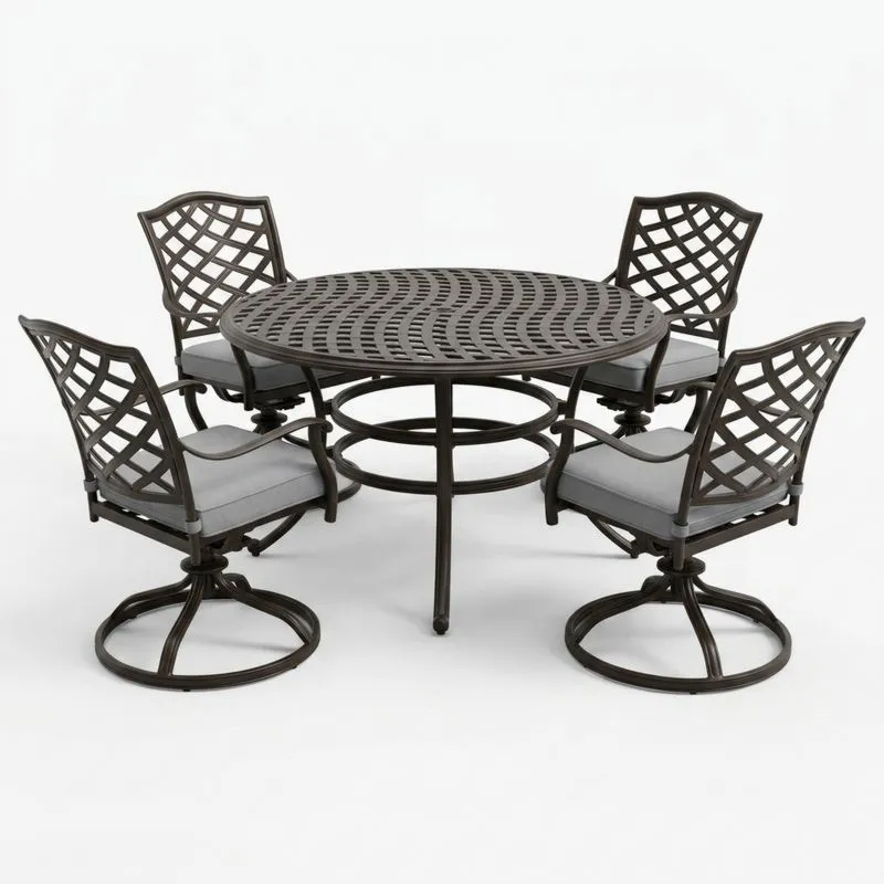 Conjunto de Mesa Redonda y Sillas de Aluminio Fundido con Cojines-Sylverando