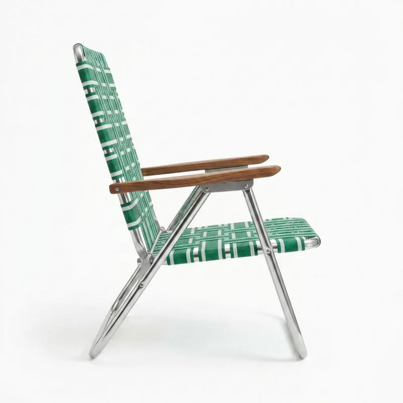 Silla plegable verde de aluminio, poliéster y madera de acacia-Sylverando