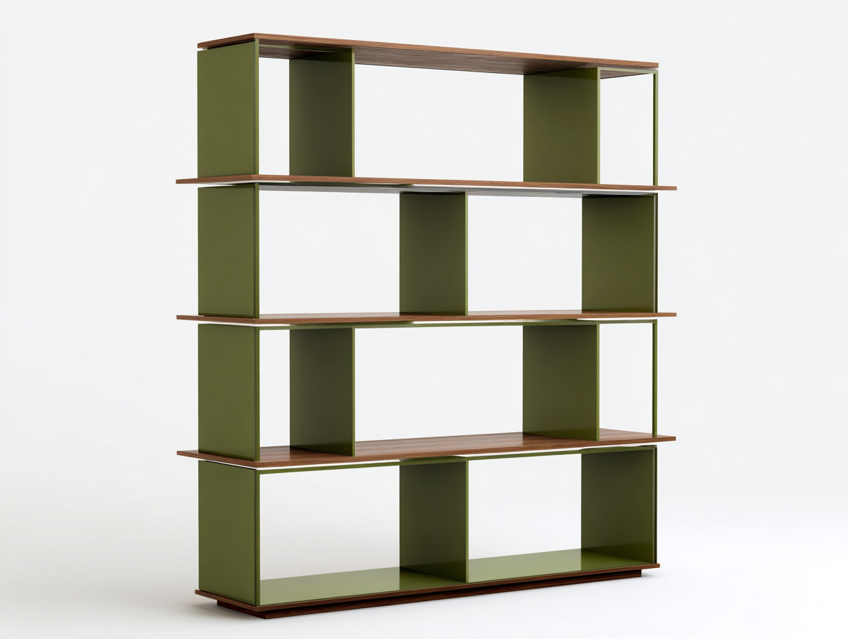 Étagère-Étagère 1 pièce-bois et panneau-120x30x160 cm-vert et marron-style moderne multi-niveaux ouvert-Roluxyhome