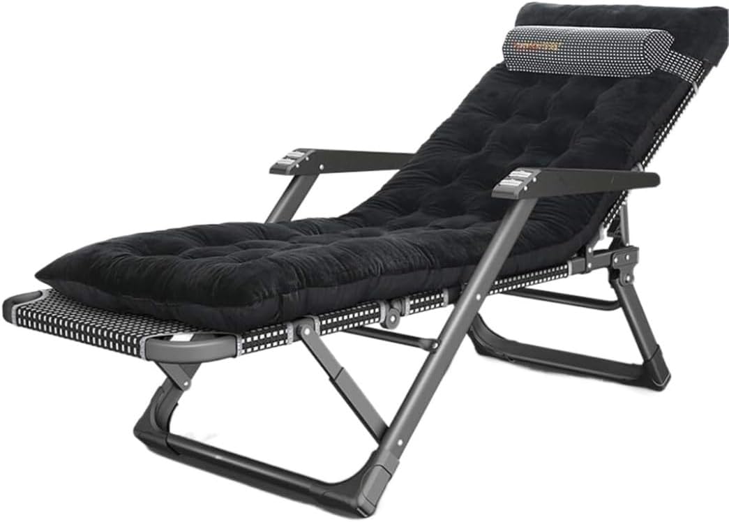 DANNMPX chaise longue terrasse coussin épais fauteuil inclinable pliable réglable cour jardin usage extérieur relaxation noir - chaise longue terrasse coussin épais - usage confort jardin extérieur-Roluxyhome