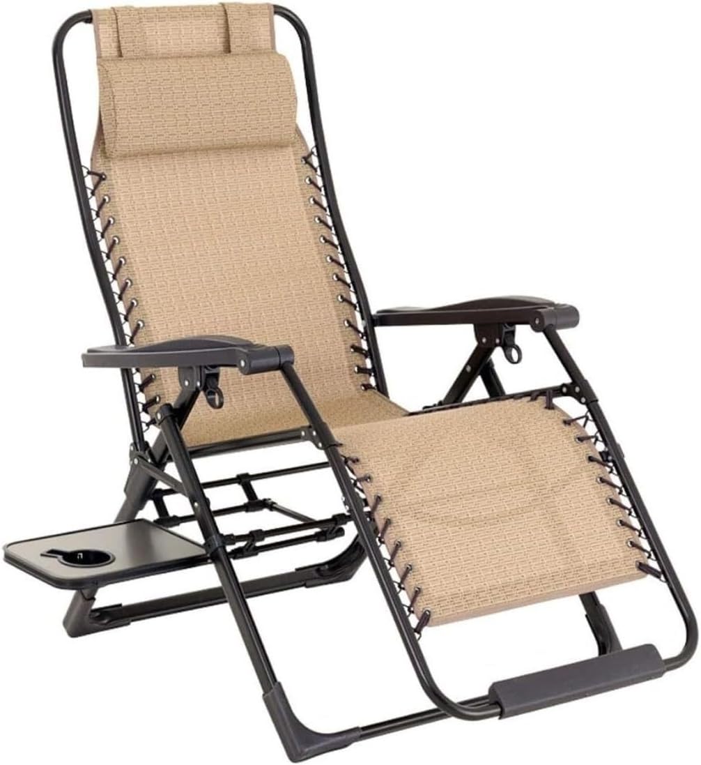 DANNMPX Chaise Longue Inclinable Pliable Déjeuner Zero Gravity Appui Tête Porte Gobelet Tissu Respirant Jardin Relaxation - Chaise Longue Zéro Gravité Respirante-Roluxyhome