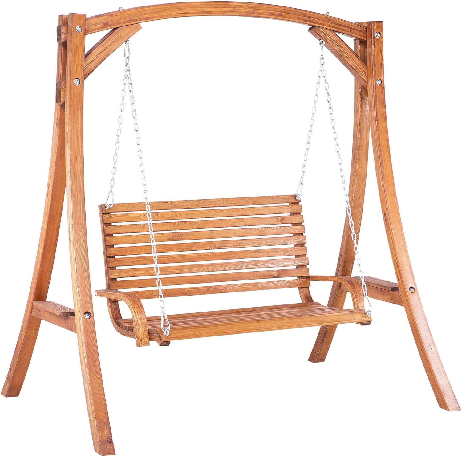 Balancelle Jardin Bois Larch Foncé Style Campagne 2 Places Structure Bois Assise Confort Terrasse Extérieur Beliani - Balancelle Bois Élégante Extérieure-Roluxyhome