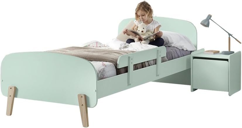 Lit enfant Vipack KICO0493 KIDDY combinaison 3 pieces chevet et securite lit vert menthe MDF pin massif chambre moderne 2066x96x72 cm-Roluxyhome