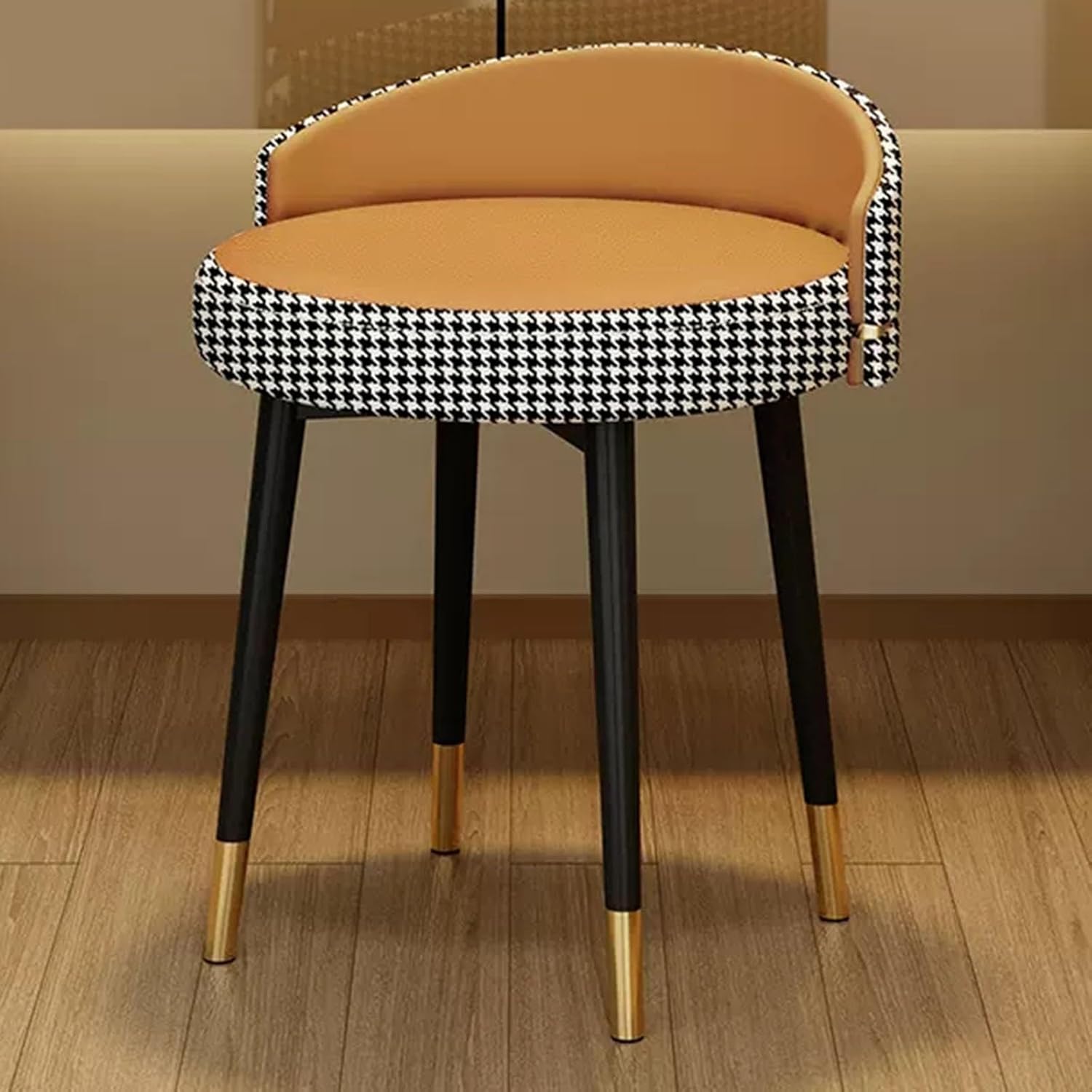 Tabouret de coiffeuse moderne orange siege rembourre pieds metal design compact rotation chambre salon maquillage-Roluxyhome