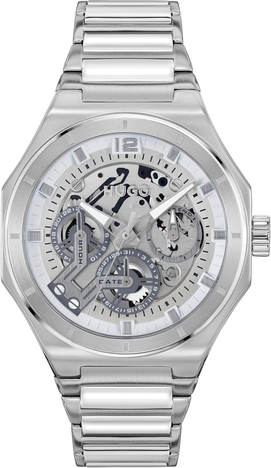 HUGO Montre Homme Quartz Multifonction Grail Skeleton Analogique Silicone ou Acier Inoxydable Style Sport Luxe - Montre Homme Skeleton HUGO-Roluxyhome