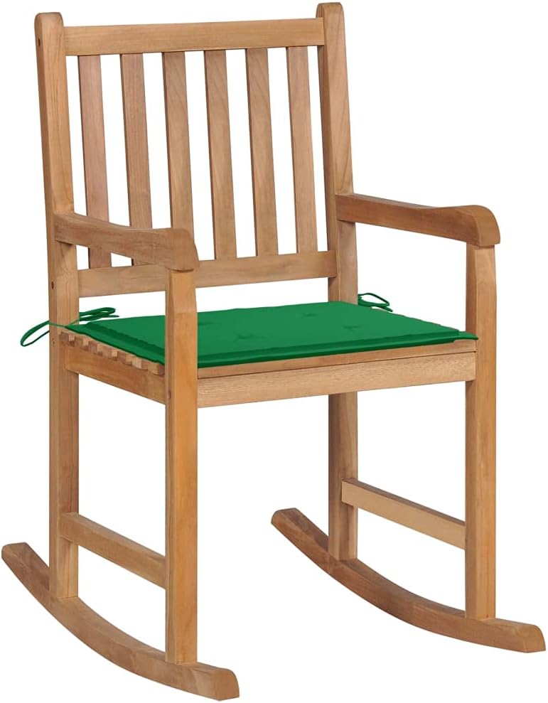 Makastle Fauteuil a Bascule Bois Teck Massif Interieur Exterieur Jardin avec Coussin 58x92.5x106cm-Roluxyhome