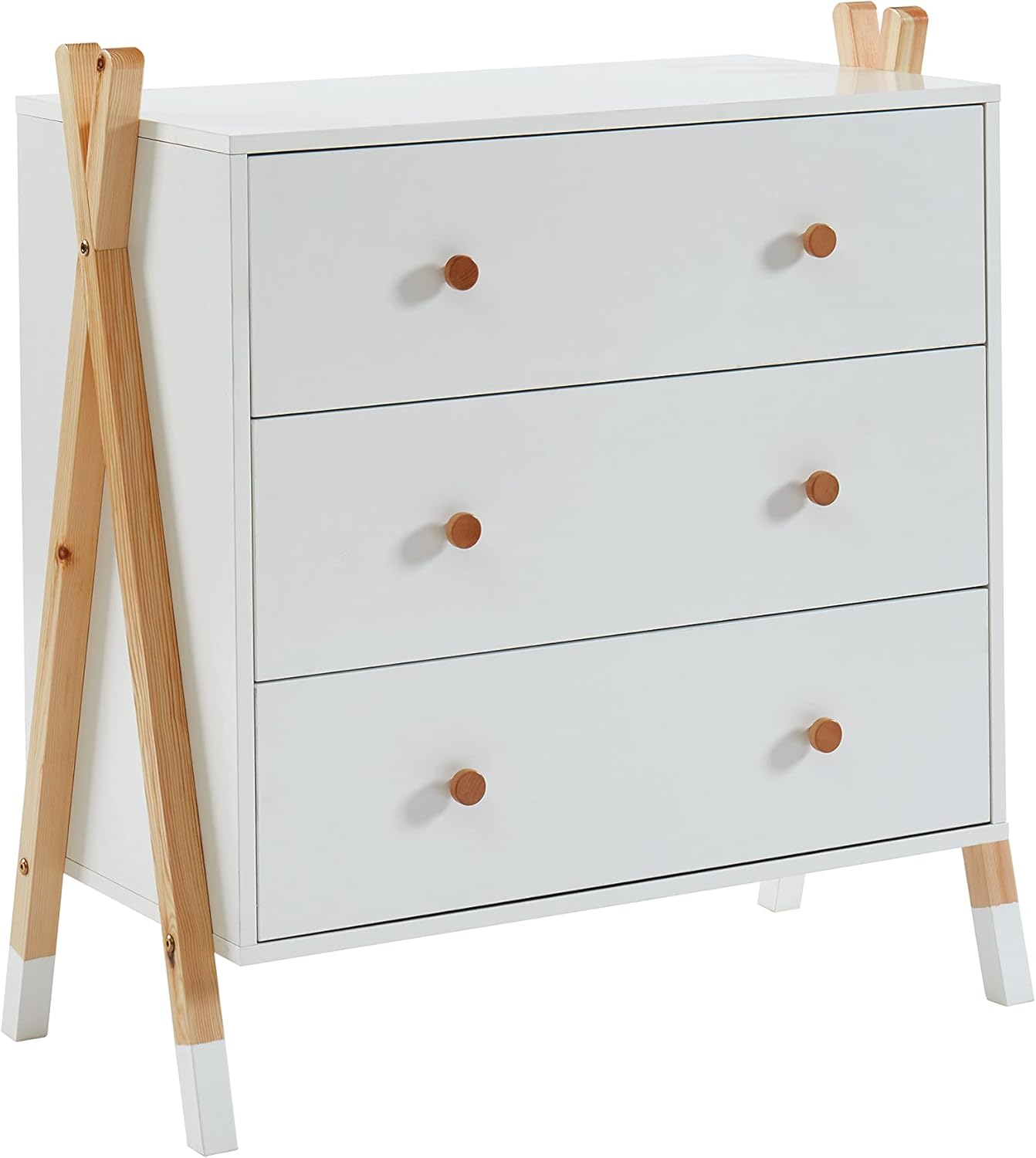 BAITA commode enfant TIPI bois massif pin 3 tiroirs meuble rangement chambre enfant style scandinave blanc-Roluxyhome