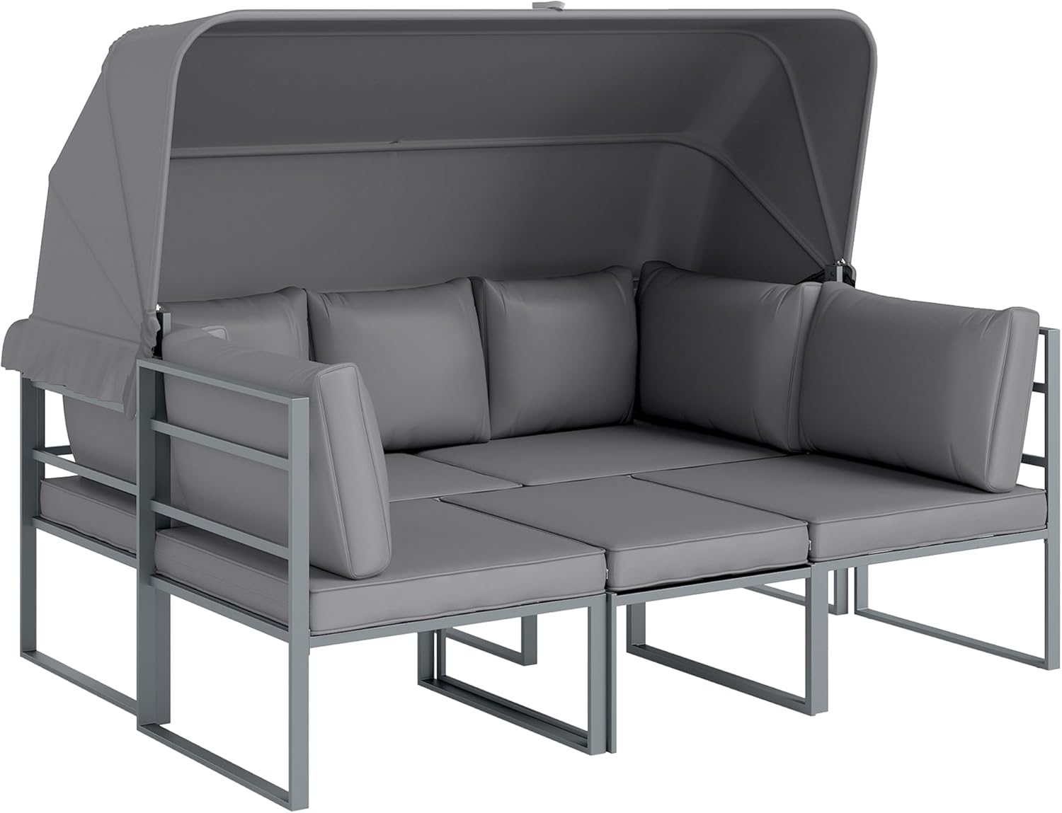 Outsunny salon de jardin exterieur 4 pieces modulable canape 3 places 2 fauteuils table basse verre trempe coussins terrasse veranda gris-Roluxyhome