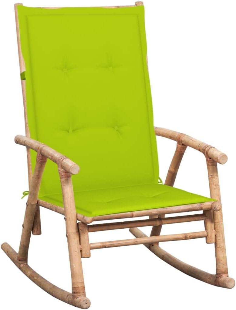 Fauteuil à bascule bambou avec coussin jardin extérieur résistant intempéries design confortable durable usage terrasse balcon 66x86x105 cm - fauteuil à bascule bambou extérieur - usage jardin confortable et durable-Roluxyhome