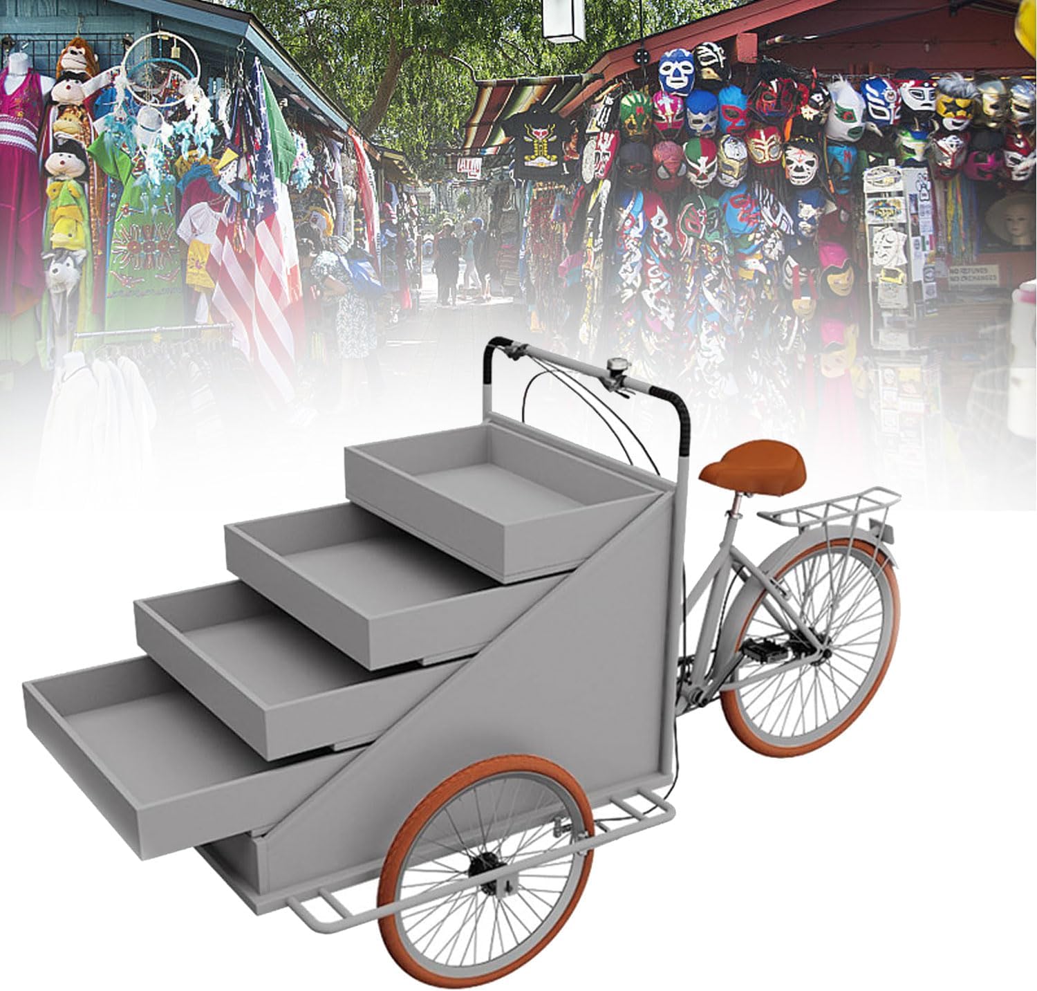 Présentoir à fleurs chariot de service à roulettes chariot desserts bonbons vente marché tricycle gris-Roluxyhome