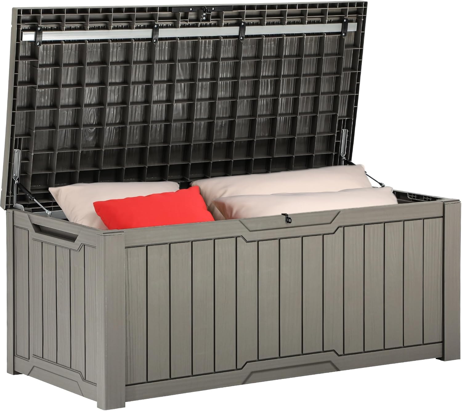 YITAHOME coffre de rangement exterieur 450L resine etanche verrouillable terrasse jardin piscine marron clair-Roluxyhome