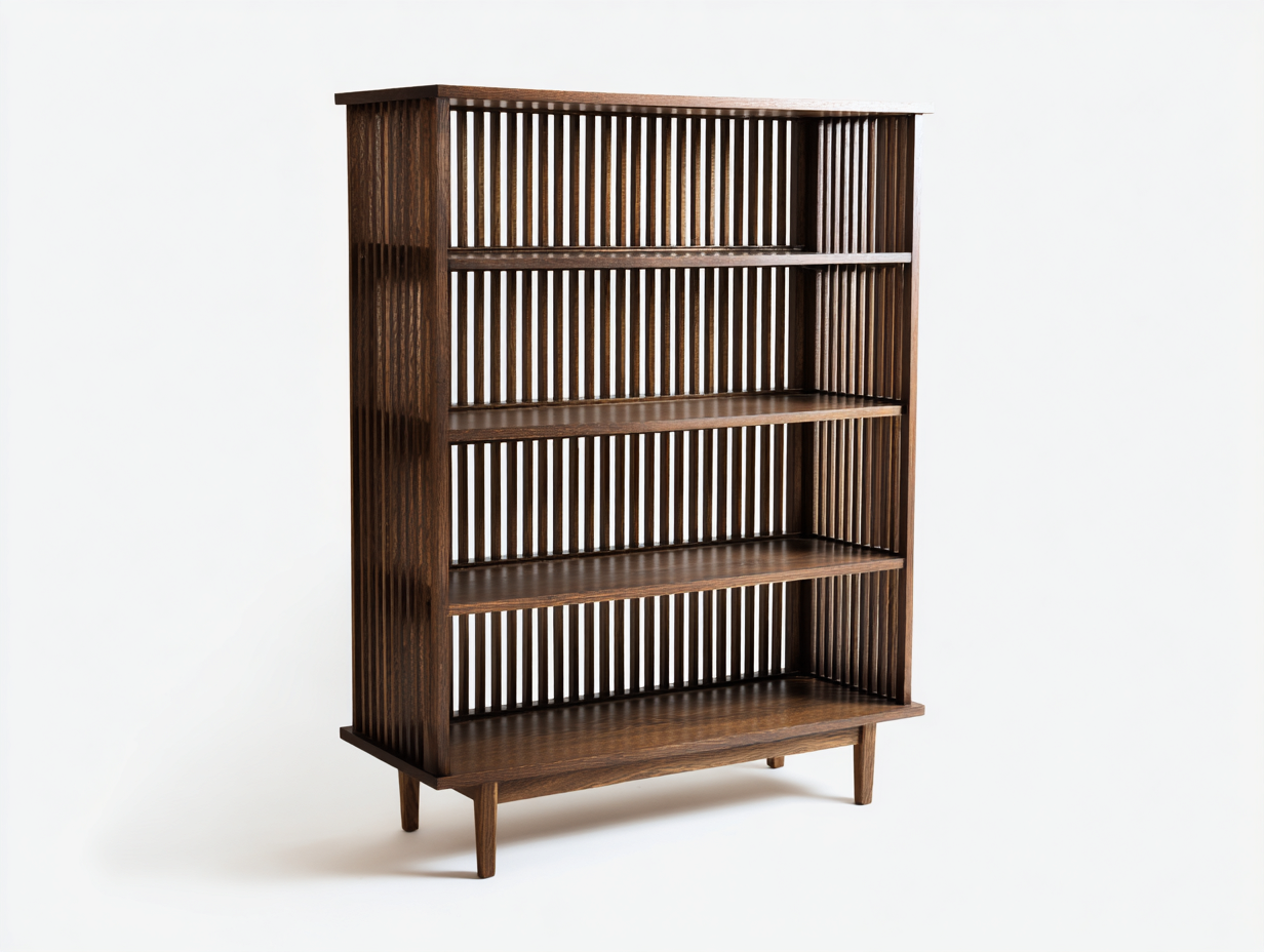 Étagère-Étagère 1 pièce-bois-100x35x150 cm-marron-style moderne à 4 niveaux avec panneaux à lattes-Roluxyhome
