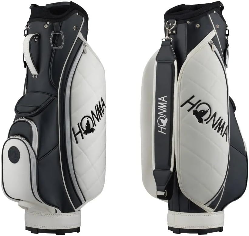 HONMA sac de golf chariot blanc noir simili cuir 6 séparateurs pour usage parcours et transport professionnel - sac de golf chariot organisation 6 compartiments - usage golf terrain et compétition-Roluxyhome