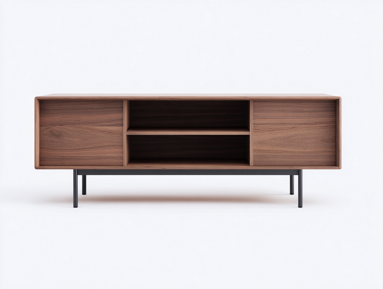 Meuble TV-Meuble TV-2 portes coulissantes et 2 niches-bois et métal-160x40x55 cm-marron et noir-style moderne-Roluxyhome