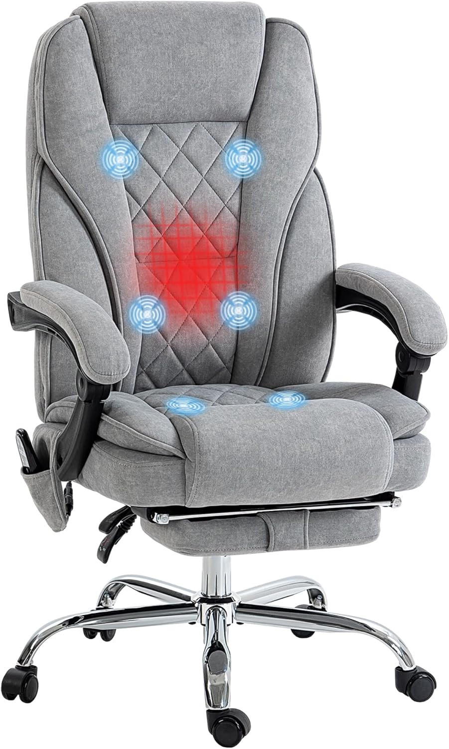 Vinsetto fauteuil bureau massant gris clair - 67 x 72 x 119 cm acier allié polyester - chauffant inclinable hauteur réglable - repose pieds pivotant 360-Roluxyhome