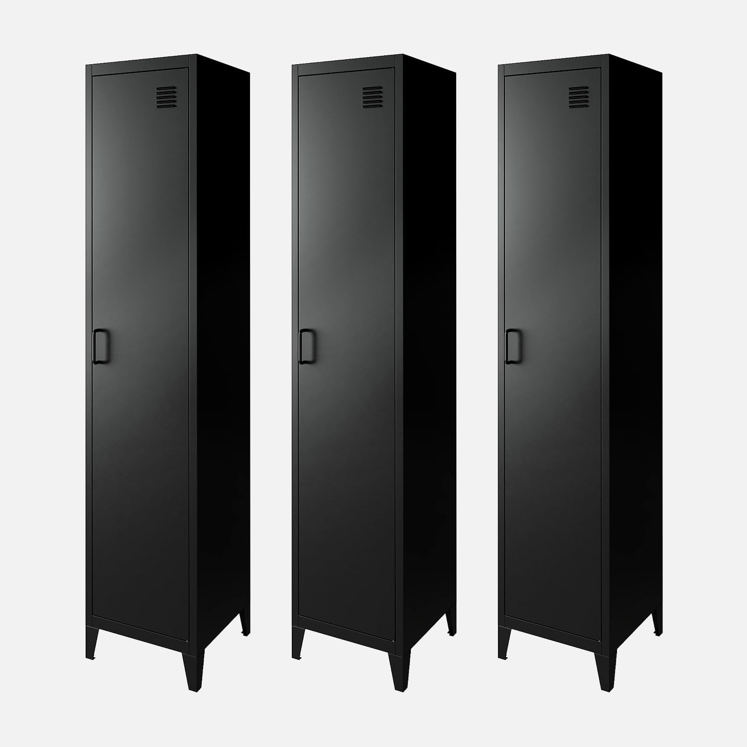 Sweeek armoire enfant acier noir 38x38x180 cm style industriel meuble rangement chambre 4 espaces organisation-Roluxyhome