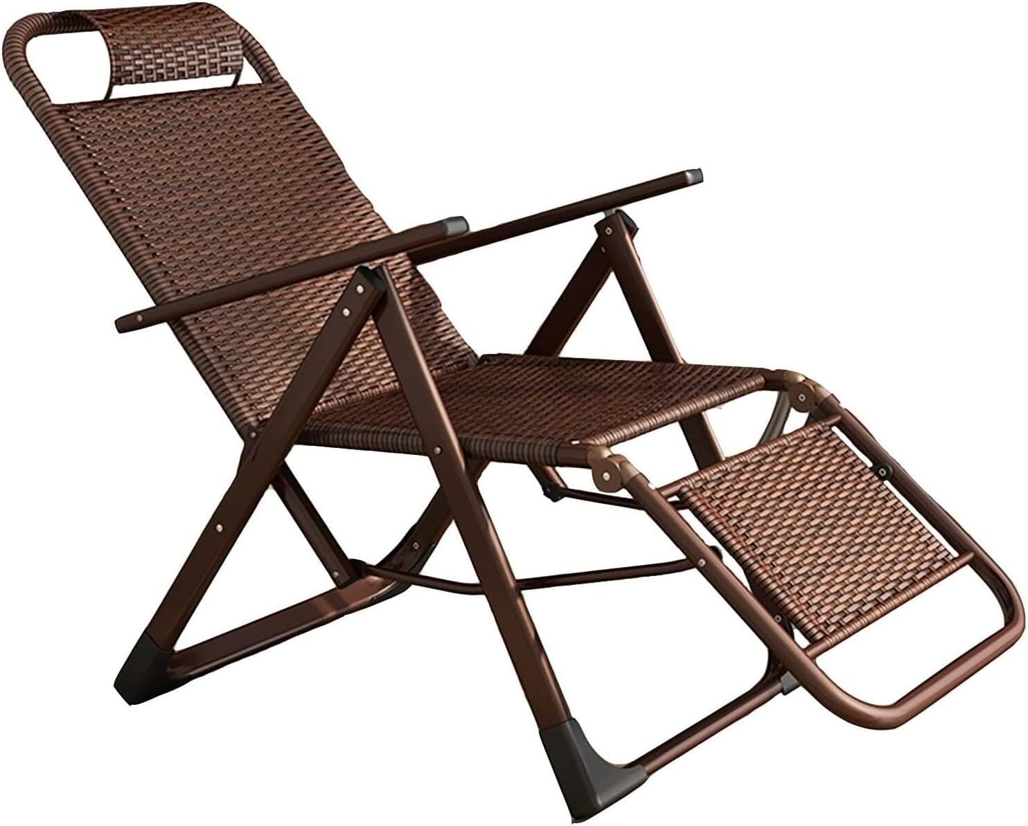 DANNMPX chaise longue rotin tissé pliable siège osier pause déjeuner fauteuil loisirs maison léger jardin usage détente gris - chaise longue rotin pliable jardin - usage intérieur extérieur confort-Roluxyhome