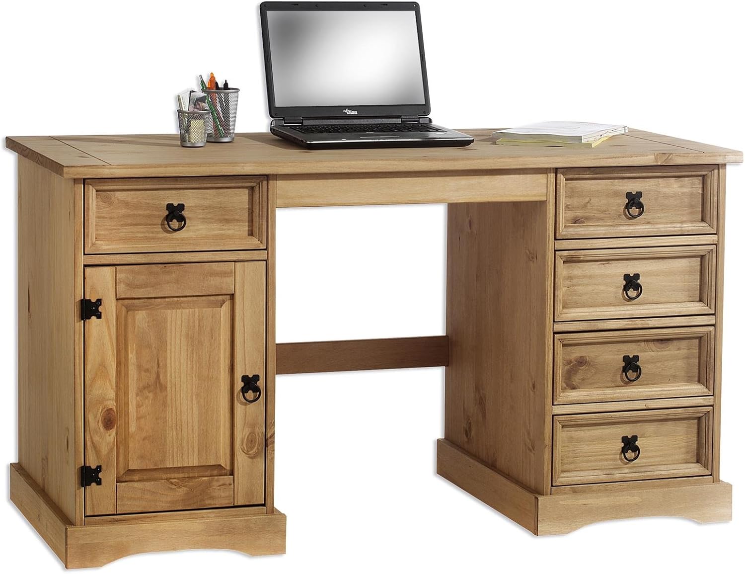 Bureau multi rangements IDIMEX Tequila pin massif style mexicain bois cire bureau ordinateur rustique-Roluxyhome