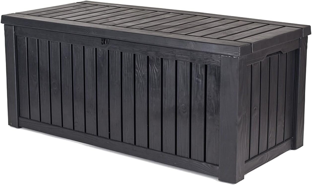 KETER ROCKWOOD coffre rangement extérieur anthracite - 155 x 72,4 x 64,4 cm capacité 570 litres - polypropylène verrouillable - jardin imperméable-Roluxyhome