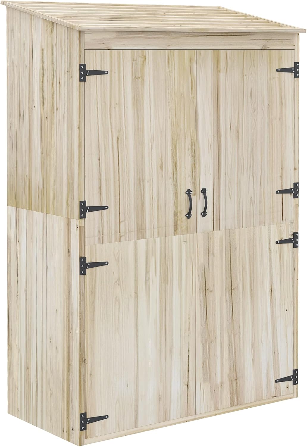 Outsunny armoire jardin bois naturel - 120 x 57 x 183 cm avec 2 étagères - 2 portes magnétiques toit incliné - sapin verni hydrofuge rangement extérieur-Roluxyhome