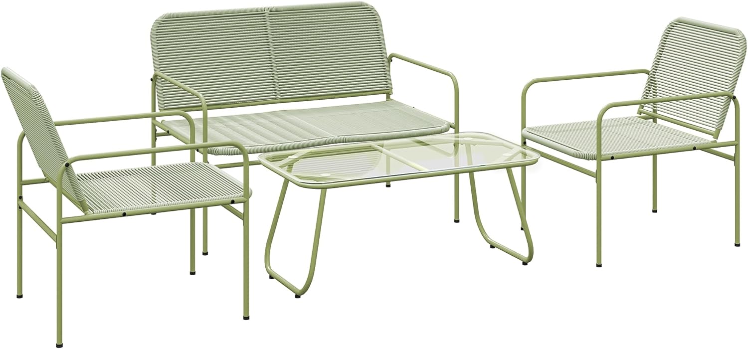 Outsunny salon de jardin exterieur 4 places résine tressée canapé fauteuil table verre trempé mobilier balcon terrasse-Roluxyhome