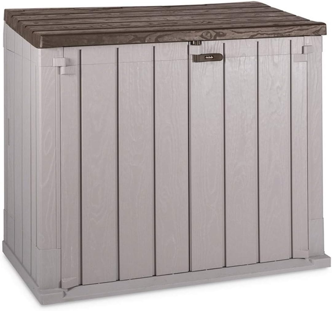 Toomax Stora Way coffre de rangement exterieur 842L polypropylène effet bois gris taupe marron-Roluxyhome