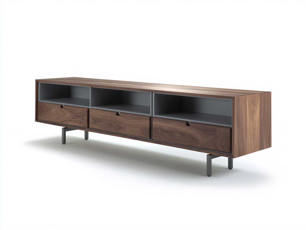 Meuble TV-Meuble TV-3 tiroirs et 3 niches-bois et métal-180x40x55 cm-marron et gris-style moderne-Roluxyhome