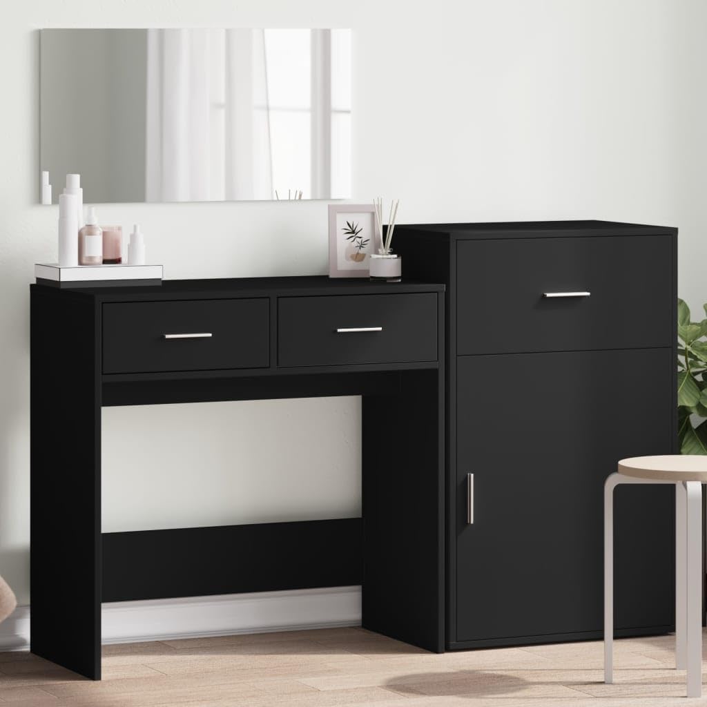 Ensemble meubles chambre AJJHUUKI 3 pieces coiffeuse bois noir mobilier design moderne chambre adulte-Roluxyhome