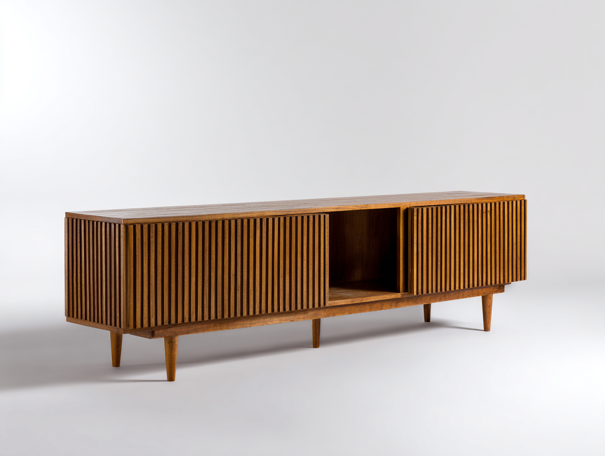 Meuble TV-Meuble TV-2 portes coulissantes-bois-160x40x55 cm-marron-style moderne-Roluxyhome