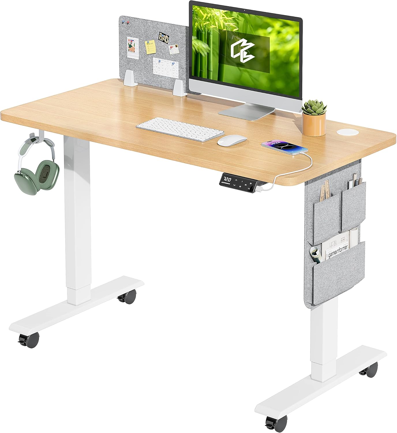 MAIDeSITe SN1 bureau assis debout chêne et blanc - 100 x 60 x 120 cm réglable électrique - 4 mémoires tableau mémo - acier carbone bois ergonomique-Roluxyhome