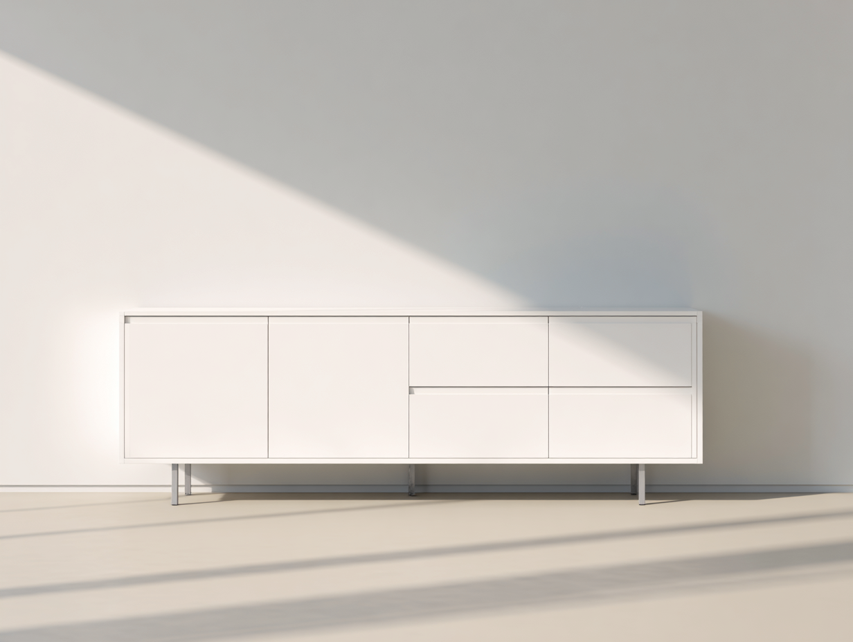 Meuble TV-Meuble TV-2 portes et 4 tiroirs-bois et métal-200x45x60 cm-blanc-style moderne minimaliste-Roluxyhome