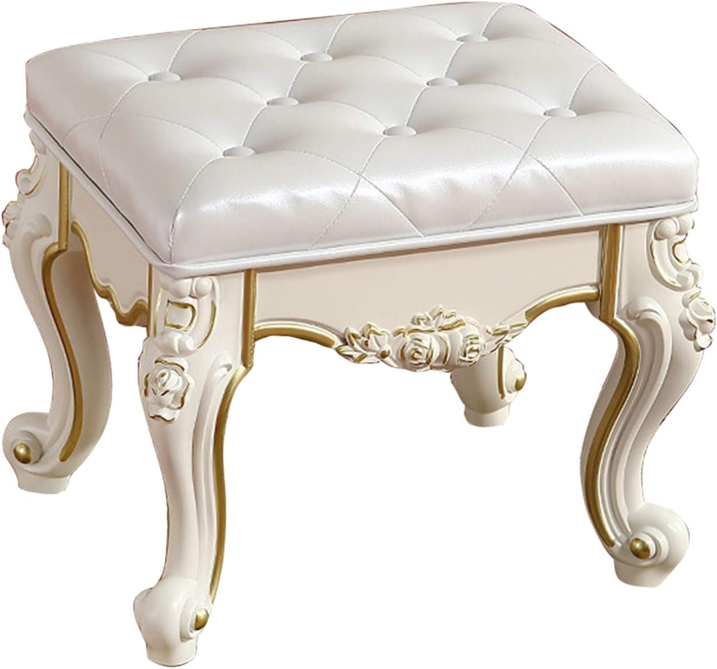 CXSP tabouret coiffeuse carré style baroque - largeur 40 cm résine et ABS - banc rembourré charge 150 kg - chambre salle bain piano-Roluxyhome