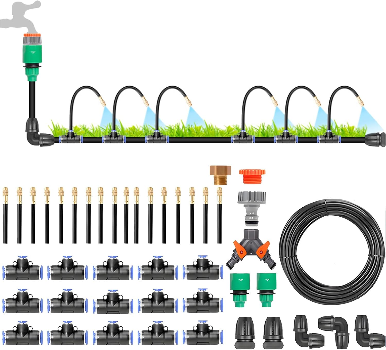 Système arrosage automatique pour plates bandes surélevées, rotation 360, buse réglable, pulvérisateur cuivre, minuterie intelligente, tuyau 40m, usage extérieur jardin cour pelouse, irrigation pratique et uniforme pour cultures en pot-Roluxyhome