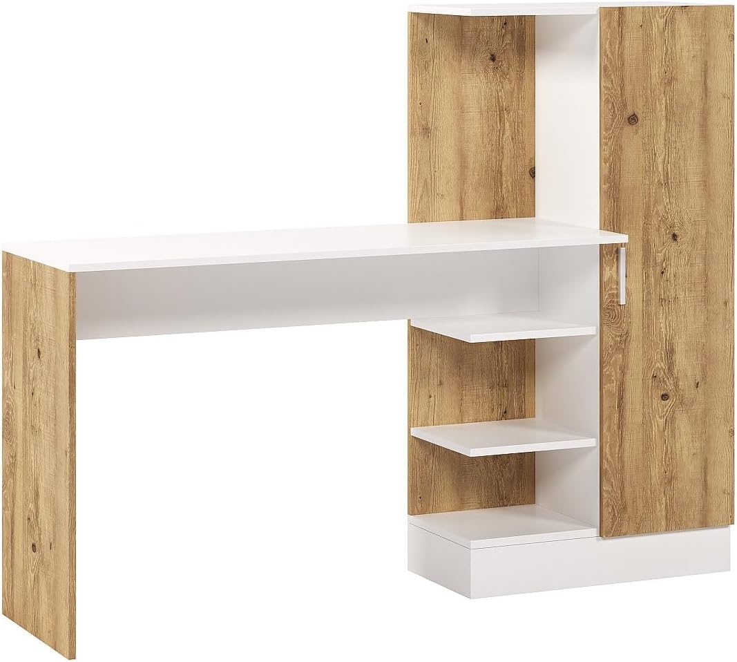 Armoire bureau MILARIA 2 portes chene blanc etagere integree meuble rangement bureau chambre design contemporain-Roluxyhome