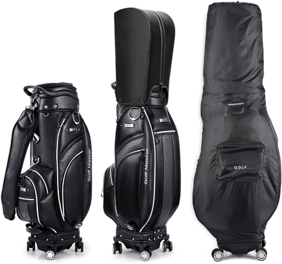 Sac de golf professionnel chariot 4 roues ABS noir support portable hommes femmes usage parcours extérieur - sac golf roulant stabilité transport - usage compétition entraînement-Roluxyhome