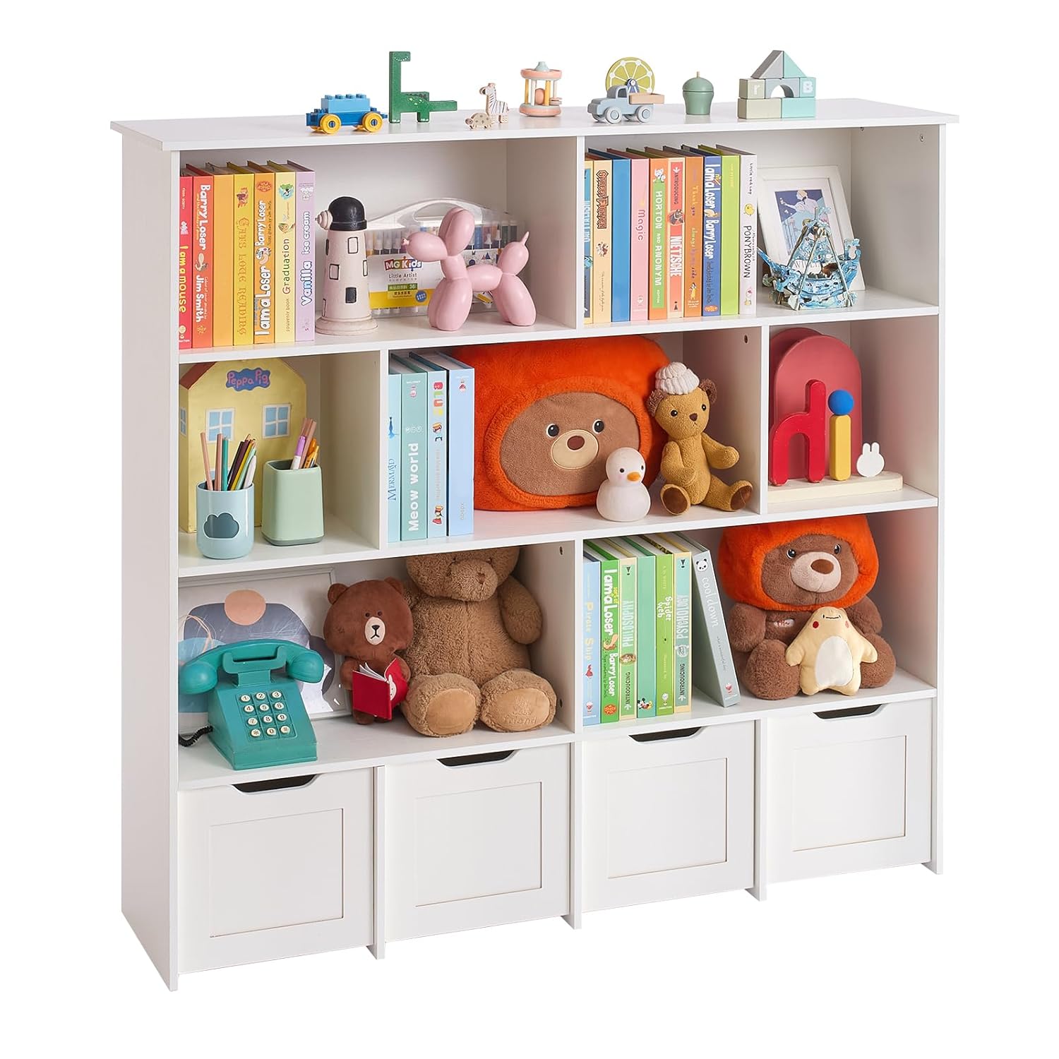 VEVOR organisateur de jouets en bois bibliotheque enfant 4 tiroirs meuble de rangement chambre creche salon blanc-Roluxyhome