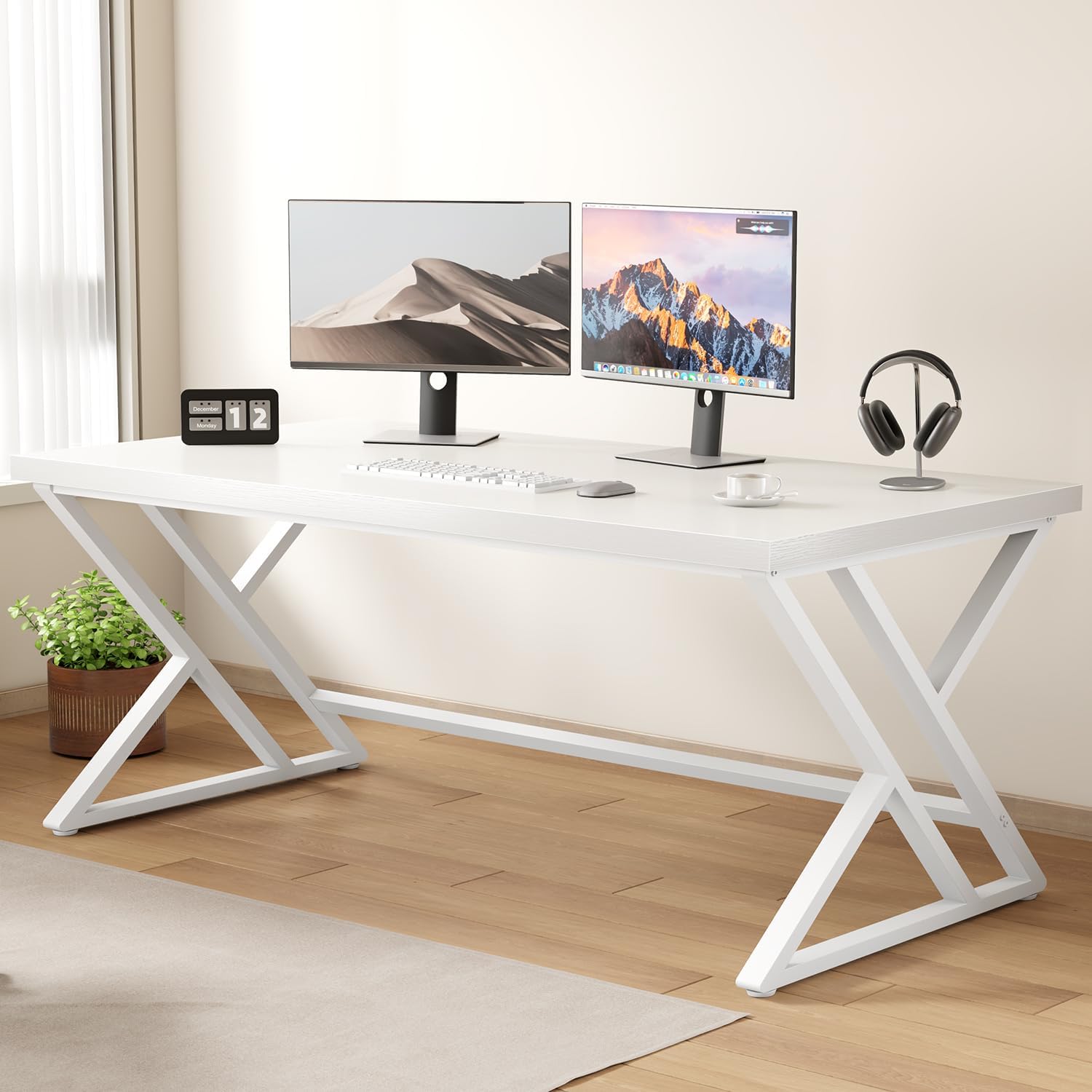 Bureau ordinateur LVB industriel 152 cm chene blanc metal bois grand bureau rangement chambre salon design moderne-Roluxyhome