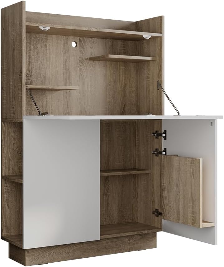 Vicco Alena secrétaire bureau sonoma et blanc - 85 x 27 x 118,9 cm bois d’ingénierie - finition mate rabattable - meuble compact classique-Roluxyhome