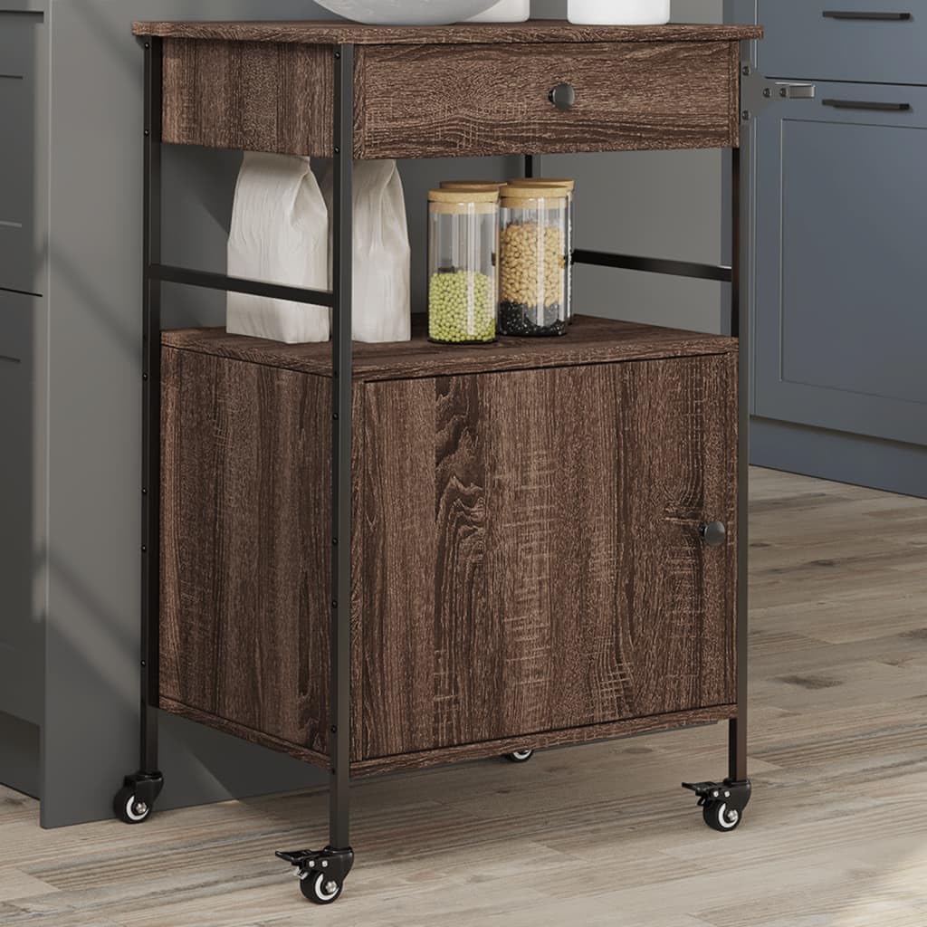 Lauuoeriau desserte chêne brun - 56 x 43 x 89,5 cm bois d ingénierie - meuble cuisine maison jardin - chariot rangement compact-Roluxyhome