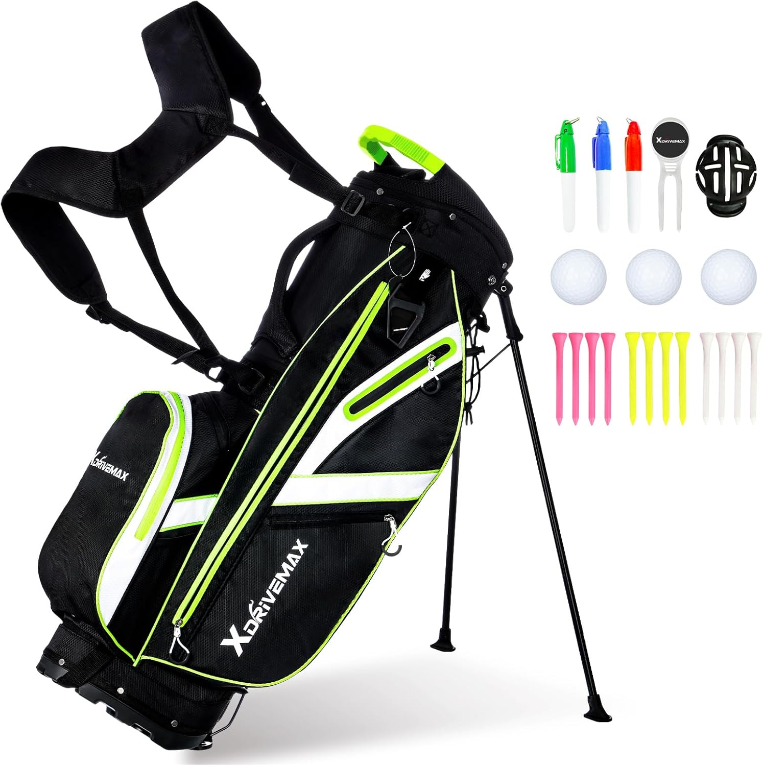 XDriveMax Sac de Golf Trépied Léger Nylon Plastique 8 Compartiments 8 Poches Vert-Roluxyhome
