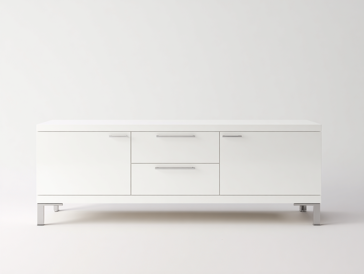 Meuble TV-Meuble TV-2 portes et 2 tiroirs-bois et métal-200x45x60 cm-blanc-style moderne minimaliste-Roluxyhome